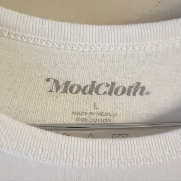 Modcloth White Short Sleeves Crew Neck Tee Size Large Cotton - Picture 4 of 7